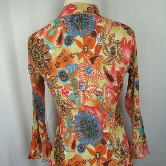 Colorful Floral Top Fancy Sleeves Small - Picture 5 of 8